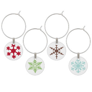 Holiday Snowflakes in Blue, Green, Brown & Red Wine Glass Charm