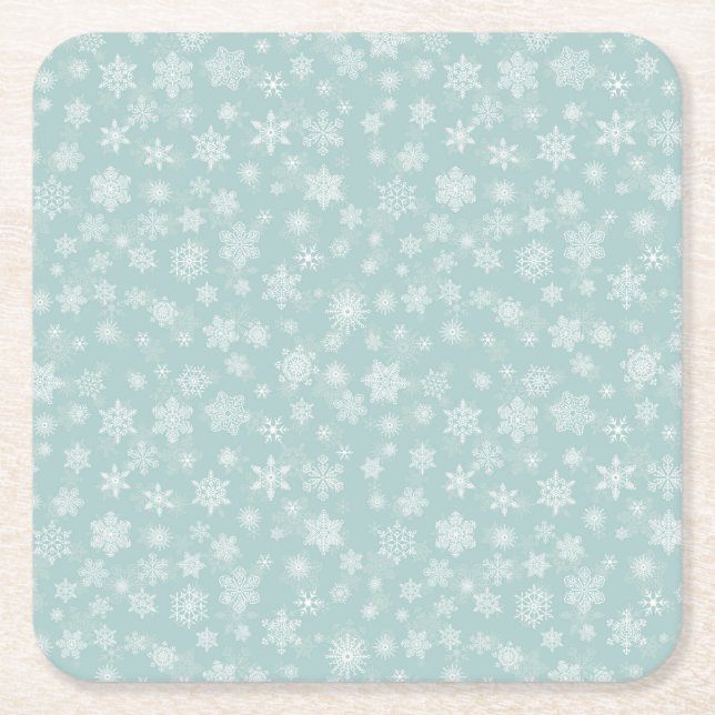 Holiday Snowflakes Merry Christmas Square Paper Coaster (Front)