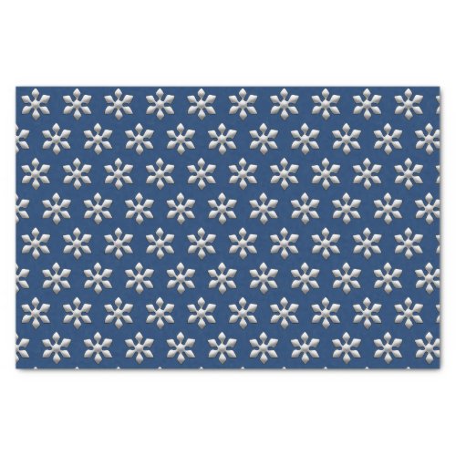 Holiday snowflakes on royal blue silver metallic tissue paper