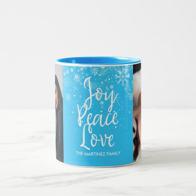 Holiday Snowflakes Photo and Name Two-Tone Coffee Mug (Center)
