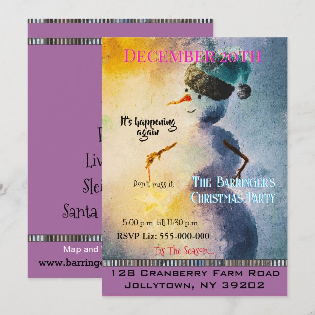 Holiday Snowman Annual Christmas Party Invite (Front/Back)