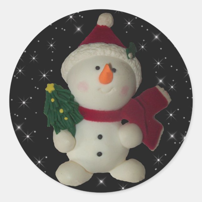 Holiday Snowman Classic Round Sticker (Front)