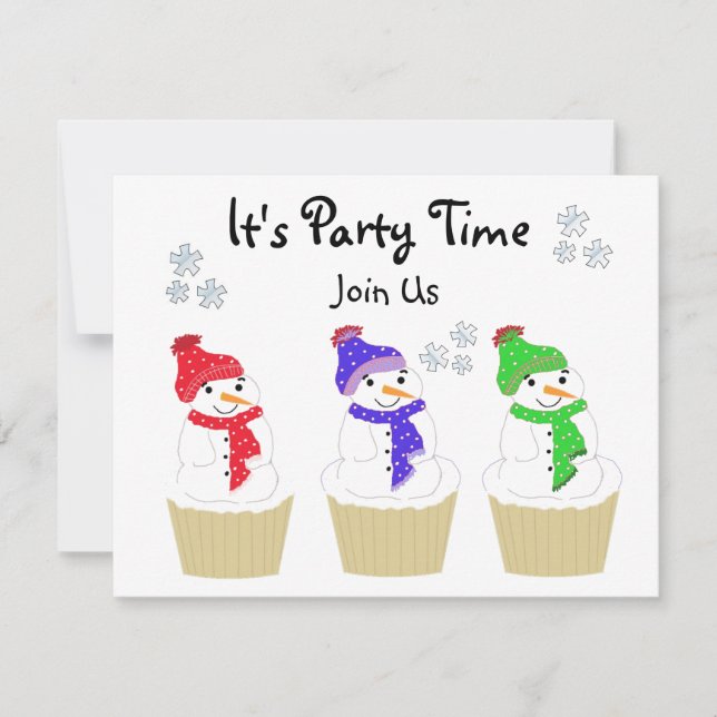 Holiday Snowman Cupcake Invitation (Front)