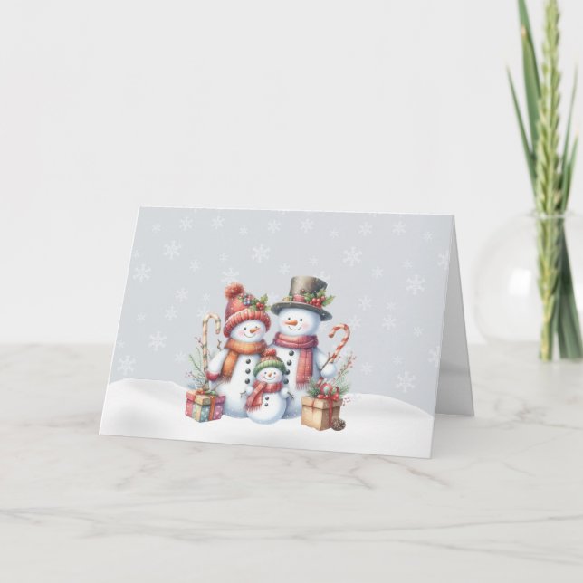 Holiday Snowman Family Christmas Card (Front)
