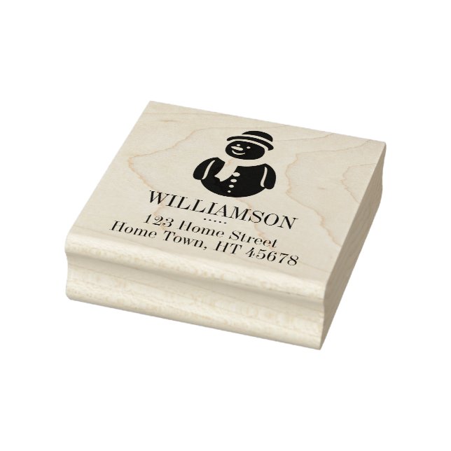 Holiday Snowman Family Name Return Address Square Rubber Stamp (Stamp)