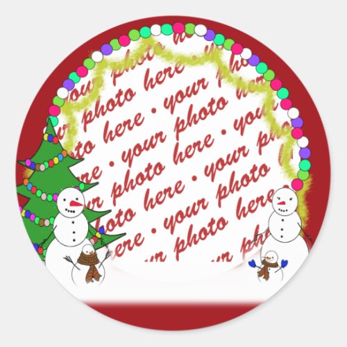 Holiday Snowman Family Photo Frame Classic Round Sticker