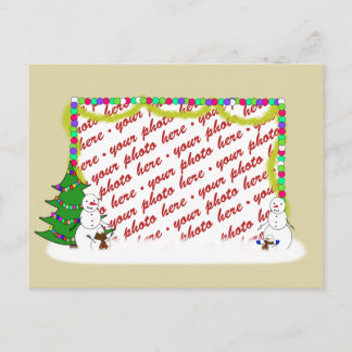 Holiday Snowman Family Photo Frame Postcard