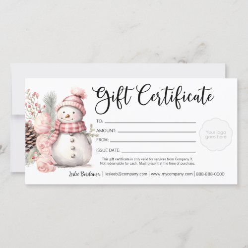 Holiday Snowman Gift Certificate