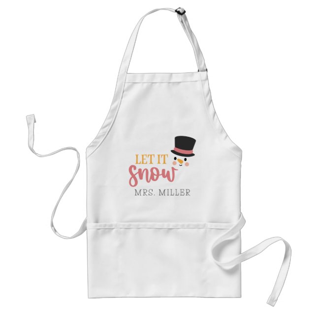 Holiday Snowman Let It Snow Add Your Name Adult Apron (Front)