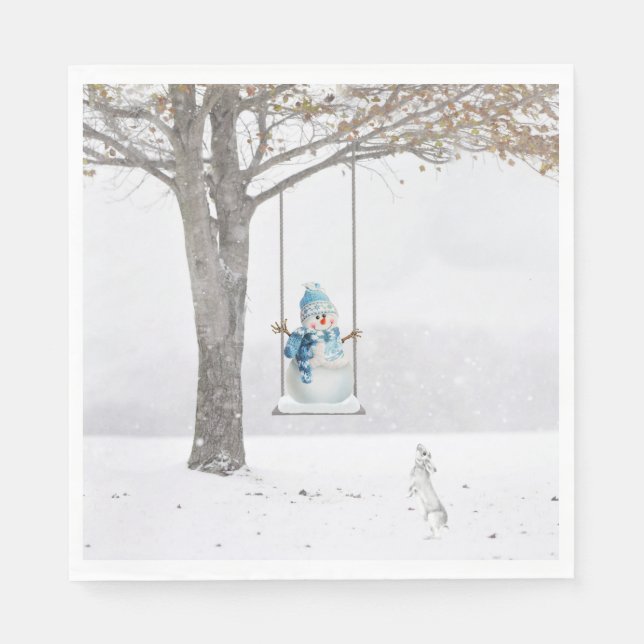 Holiday Snowman On Winter Swing   Napkins (Front)