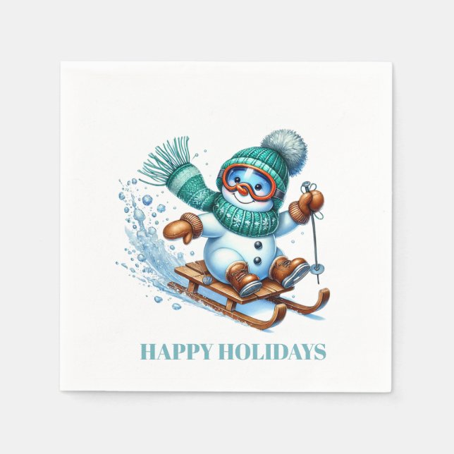 Holiday Snowman Paper Napkins  (Front)