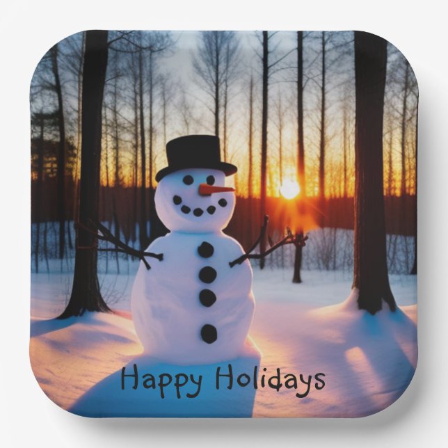 Holiday Snowman  Paper Plates (Front)