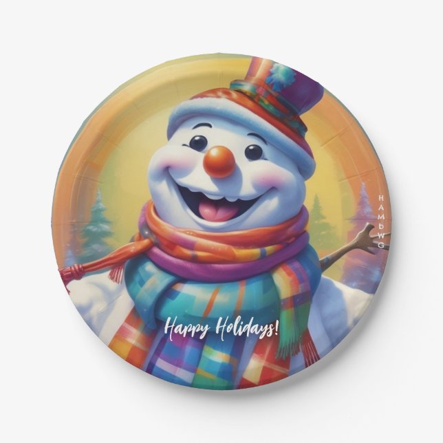 Holiday Snowman Paper Plates HAMbyWG (Front)