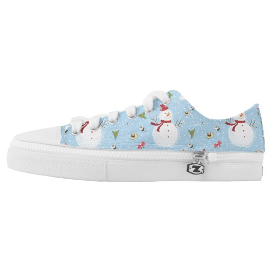 Holiday Snowman Pattern Low-Top Sneakers (Left Shoe Outside)