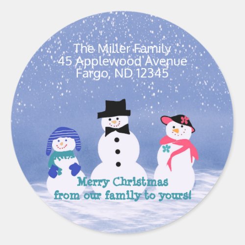 Holiday Snowman Return Address Classic Round Sticker