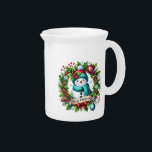 Holiday Snowman Water Pitcher<br><div class="desc">This lovely water pitcher is shown in white with a festive holiday Snowman watercolor print.
Customize this item or buy as is.</div>