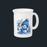 Holiday Snowman Water Pitcher<br><div class="desc">This lovely water pitcher is shown in white with a festive holiday Snowman watercolor print.
Customize this item or buy as is.</div>
