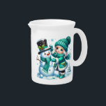 Holiday Snowman Water Pitcher<br><div class="desc">This lovely water pitcher is shown in white with a festive holiday Snowman watercolor print.
Customize this item or buy as is.</div>