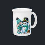 Holiday Snowman Water Pitcher<br><div class="desc">This lovely water pitcher is shown in white with a festive holiday Snowman watercolor print.
Customize this item or buy as is.</div>