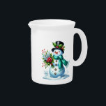 Holiday Snowman Water Pitcher<br><div class="desc">This lovely water pitcher is shown in white with a festive holiday Snowman watercolor print.
Customize this item or buy as is.</div>