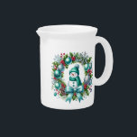 Holiday Snowman Water Pitcher<br><div class="desc">This lovely water pitcher is shown in white with a festive holiday Snowman watercolor print.
Customize this item or buy as is.</div>