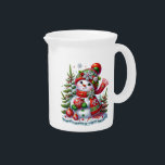 Holiday Snowman Water Pitcher<br><div class="desc">This lovely water pitcher is shown in white with a festive holiday Snowman watercolor print.
Customize this item or buy as is.</div>