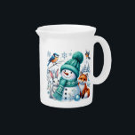 Holiday Snowman Water Pitcher<br><div class="desc">This lovely water pitcher is shown in white with a festive holiday Snowman watercolor print.
Customize this item or buy as is.</div>