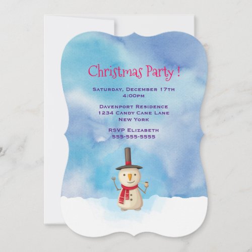 Holiday Snowman Waving Christmas Party Invitation