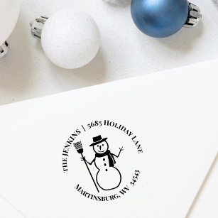 Holiday Snowman Winter Return Address Rubber Stamp