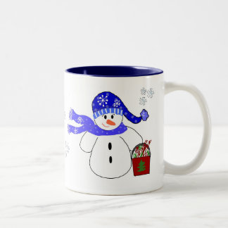 Holiday Snowman With Candy Two-Tone Coffee Mug