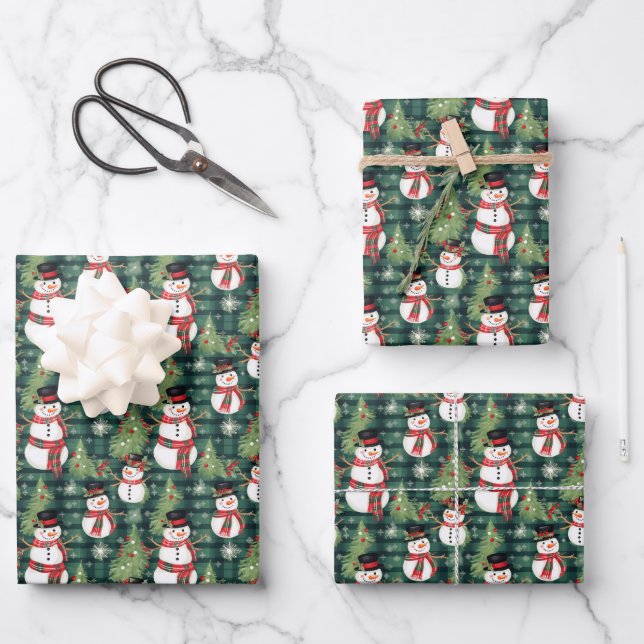Holiday Snowman Wrapping Paper Sheets (Front)