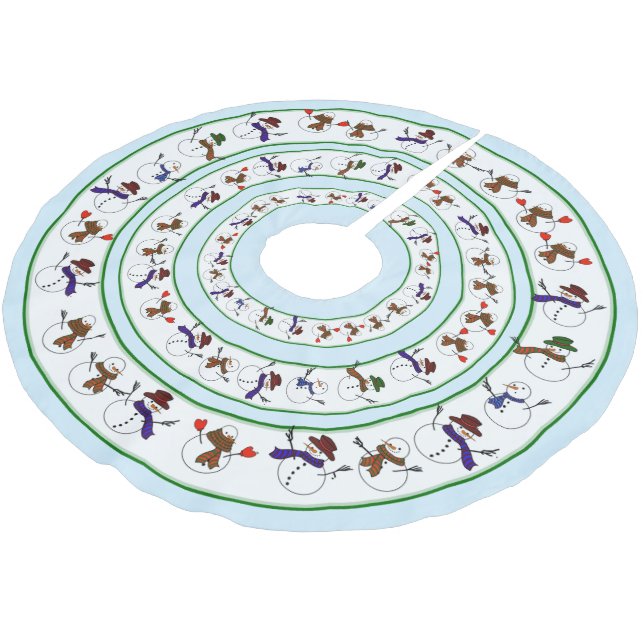 Holiday Snowmen Christmas  Brushed Polyester Tree Skirt (Angled)
