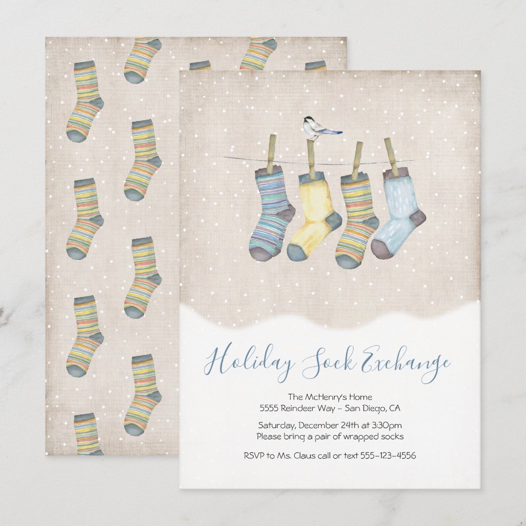 Holiday Sock Exchange Christmas Party Invitation Zazzle
