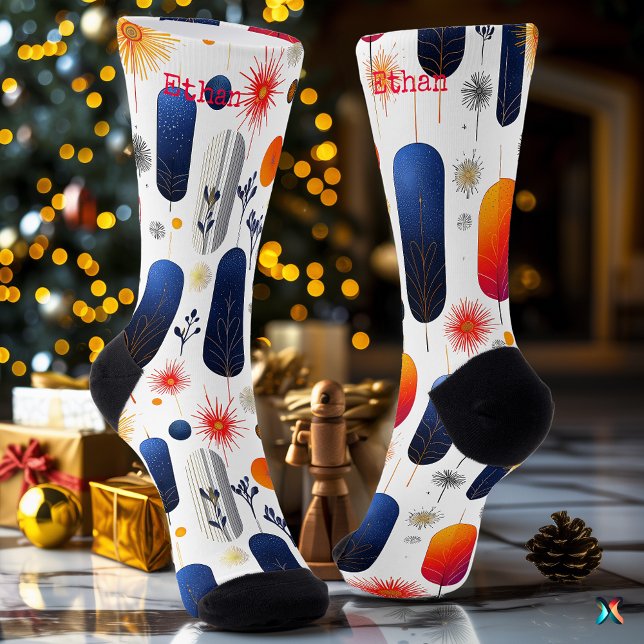 Holiday Socks with Navy and Gold Feather Accents (Creator Uploaded)