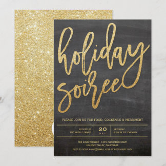 Holiday Soiree Glitter Chalkboard Party Invite