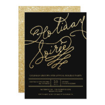 Holiday Soiree Gold Glitter Script Classy Party Invitation