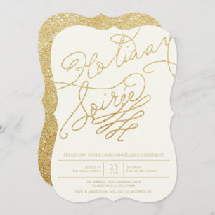 Holiday Soiree Gold Glitter Script Party Invite
