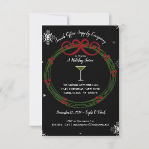 Holiday Soiree Wreath & Martini Christmas Invitation