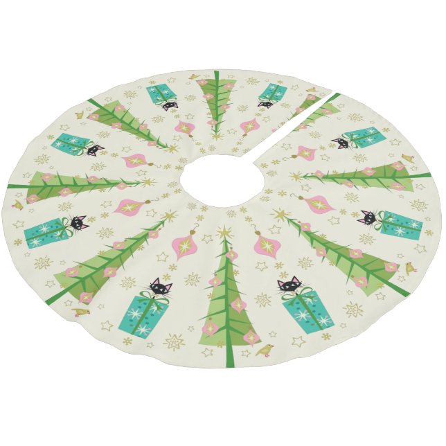 Holiday Sparkle Cats by studioxtine Brushed Polyester Tree Skirt (Angled)