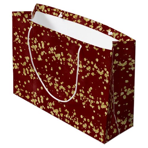 Holiday Sparkle_ Christmas Burgundy  Gold Glitter Large Gift Bag