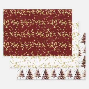 Holiday Sparkle - Elegant Burgundy, Gold, & White Wrapping Paper Sheets