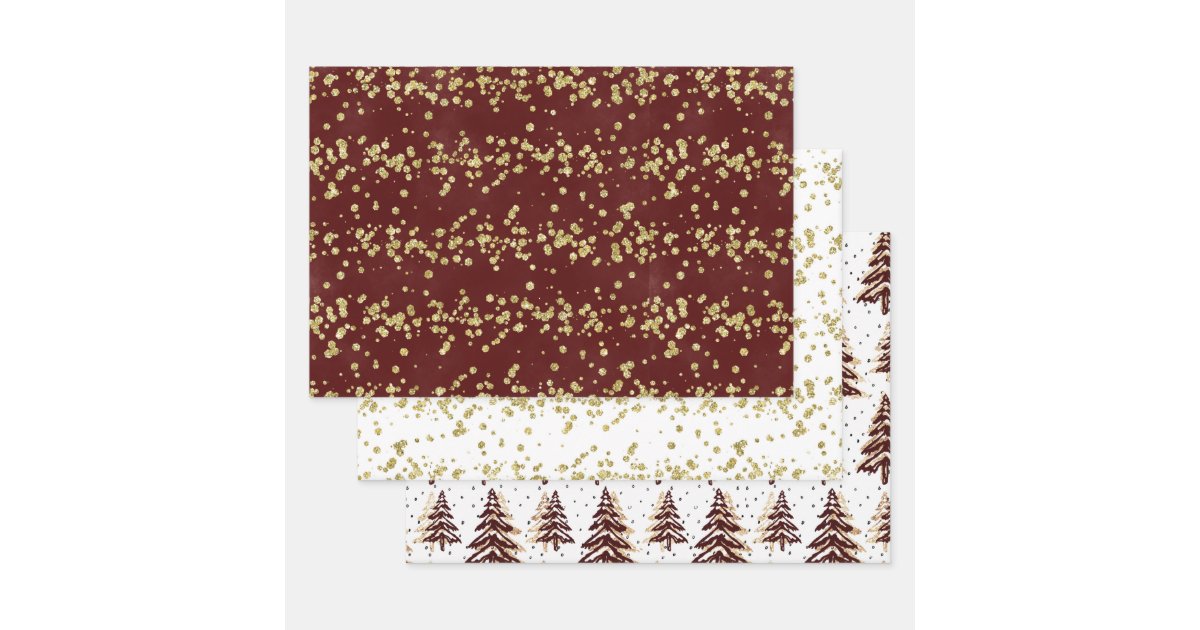 christmas trees burgundy holiday wrapping paper, Zazzle