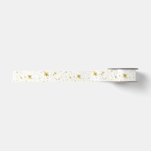 Holiday Sparkle - White and Gold Christmas Star Satin Ribbon