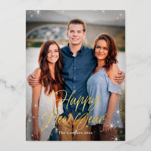 Holiday Sparks FOIL Happy New Year Card Postcard