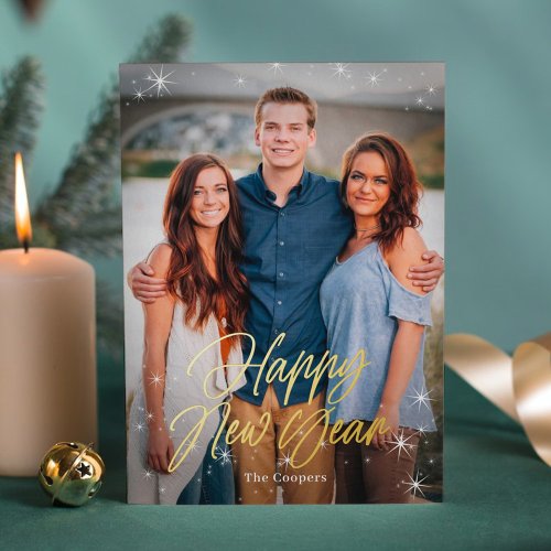 Holiday Sparks Foil Happy New Year Photo Card