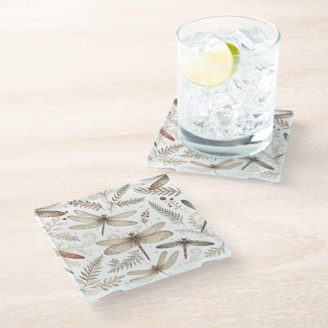 Holiday Spirit Dragonflies Glass Coaster (Angled)