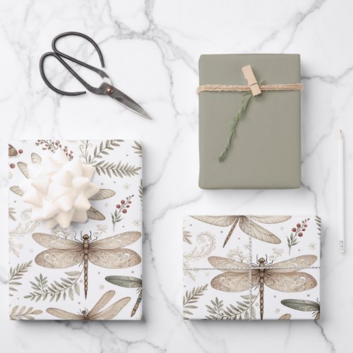 Holiday Spirit Dragonflies Wrapping Paper Sheets