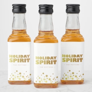Holiday Spirit Fun Christmas White & Gold Mini Liquor Bottle Label
