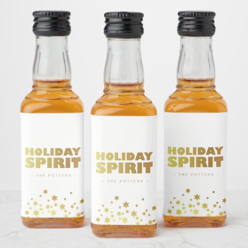 Holiday Spirit  Fun Christmas White  Gold Mini Liquor Bottle Label