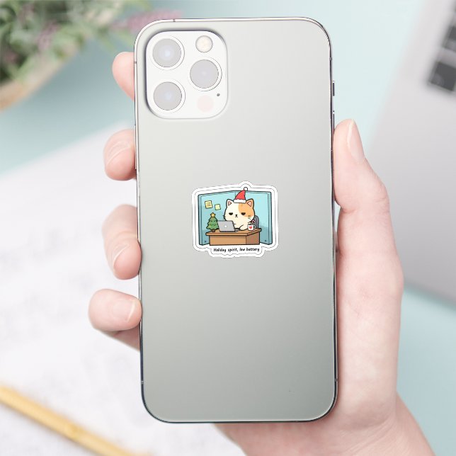 Holiday Spirit, Low Battery Cat Sticker  (Phone)